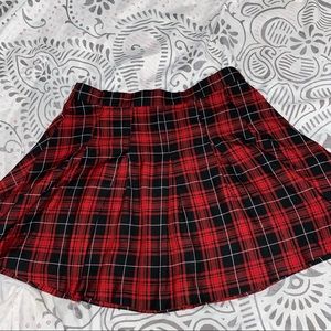 plaid red and black skirt